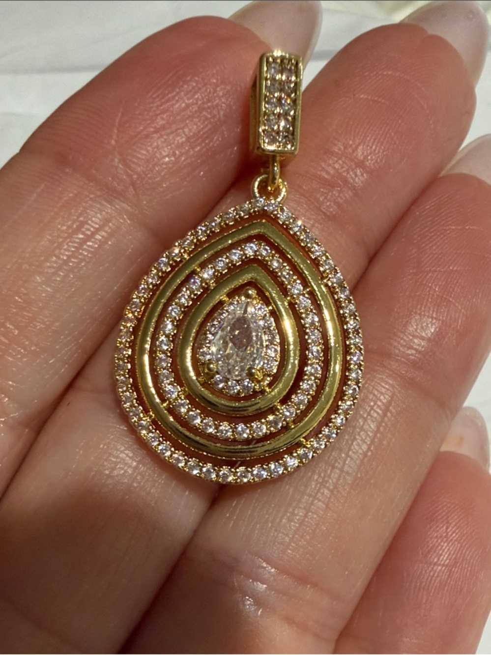 Gold Tone Teardrop Crystal Pendant